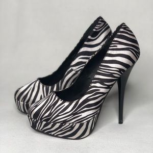 DONATION BOUND -Black and White Zebra Print Heels